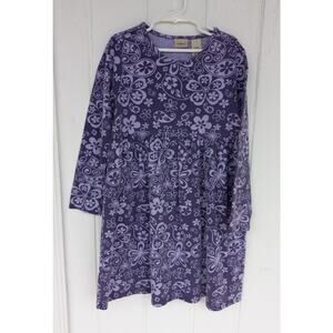 Girls' L.L. BEAN Purple Flowered Long Sleeve Cotton Dress Size 8